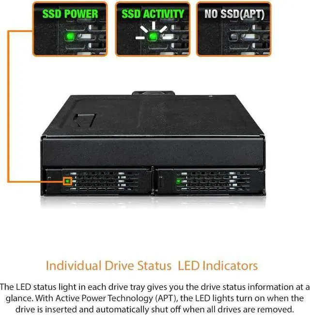 Alt view image 4 of 7 - ICY DOCK 2 Bay U.2/U.3 NVMe SSD PCIe 4.0 Enclosure for 5.25 Bay | ToughArmor MB105VP-B