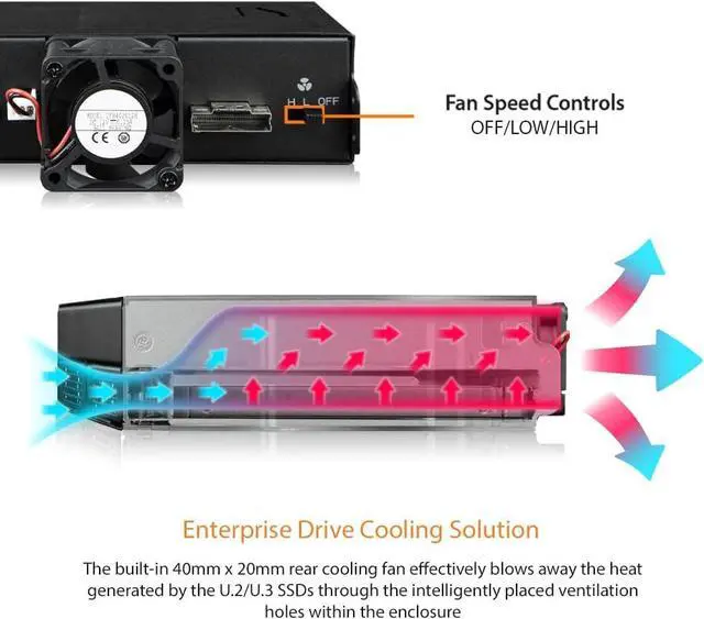 Alt view image 5 of 7 - ICY DOCK 2 Bay U.2/U.3 NVMe SSD PCIe 4.0 Enclosure for 5.25 Bay | ToughArmor MB105VP-B