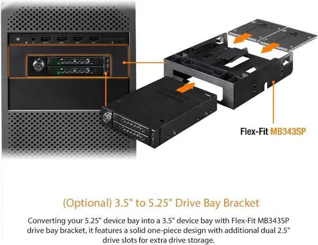 Alt view image 7 of 7 - ICY DOCK Rugged 2 Bay 2.5 U.2/U.3 NVMe SSD PCIe 4.0 Mobile Rack for External 3.5 Drive Bay | ToughArmor MB092VK-B