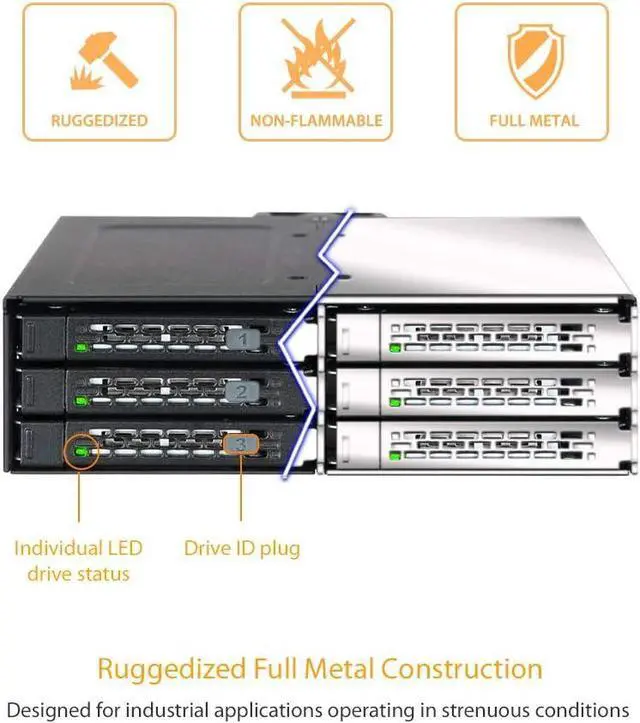 Alt view image 5 of 7 - ICY DOCK 6 Bay 2.5 SAS/SATA HDD/SSD Mobile Rack Full Metal Enclosure for 5.25" Bay | ToughArmor MB608SP-B