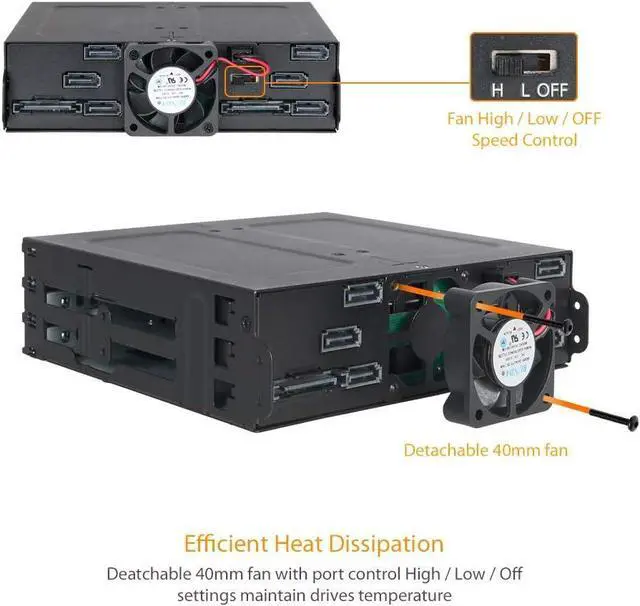 Alt view image 4 of 7 - ICY DOCK 6 Bay 2.5 SAS/SATA HDD/SSD Mobile Rack Full Metal Enclosure for 5.25" Bay | ToughArmor MB608SP-B