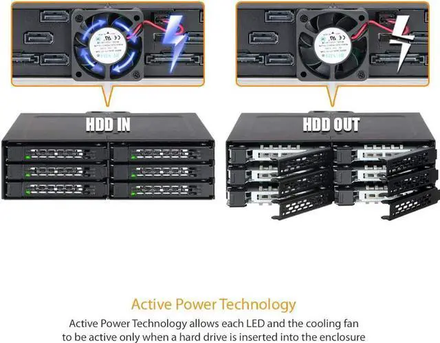 Alt view image 3 of 7 - ICY DOCK 6 Bay 2.5 SAS/SATA HDD/SSD Mobile Rack Full Metal Enclosure for 5.25" Bay | ToughArmor MB608SP-B