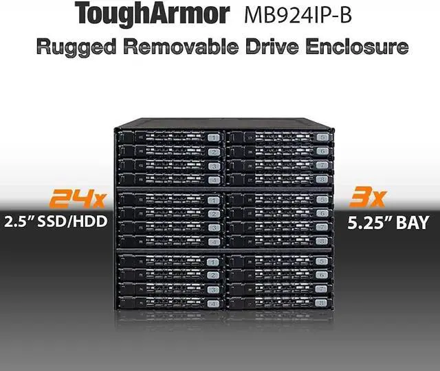 Alt view image 2 of 7 - ICY DOCK Rugged 24 x 2.5 SAS/SATA HDD/SSD Mobile Rack Enclosure for 3 x 5.25 Bay (6 x Mini-SAS HD) | ToughArmor MB924IP-B