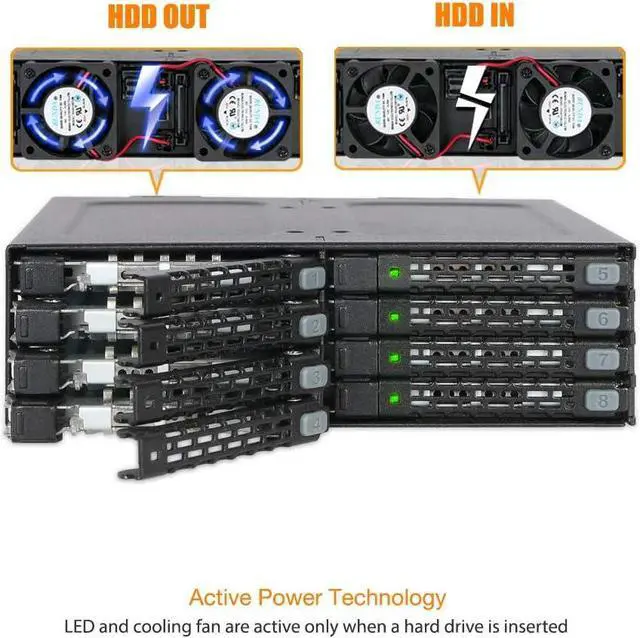 Alt view image 6 of 7 - ICY DOCK 8 x 2.5 SAS/SATA HDD/SSD Moblie Rack Enclosure for 5.25" Bay (2 x Mini-SAS HD) | ToughArmor MB998IP-B