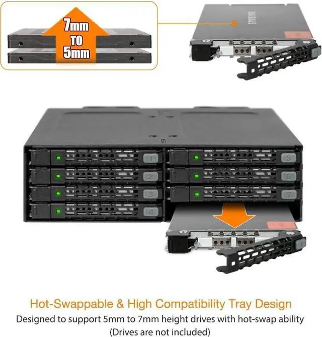 Alt view image 3 of 7 - ICY DOCK 8 x 2.5 SAS/SATA HDD/SSD Moblie Rack Enclosure for 5.25" Bay (2 x Mini-SAS HD) | ToughArmor MB998IP-B