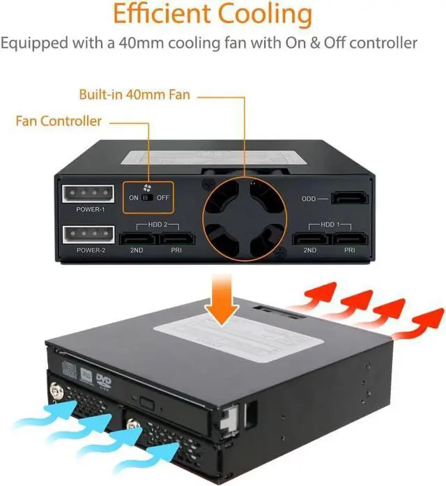 Alt view image 6 of 7 - ICY DOCK Full Metal 2 Bay 2.5" SAS/SATA HDD & SSD Backplane Cage with Slim ODD Tray and Locking Trays for External 5.25" Bay | ToughArmor MB994IKO-3SB