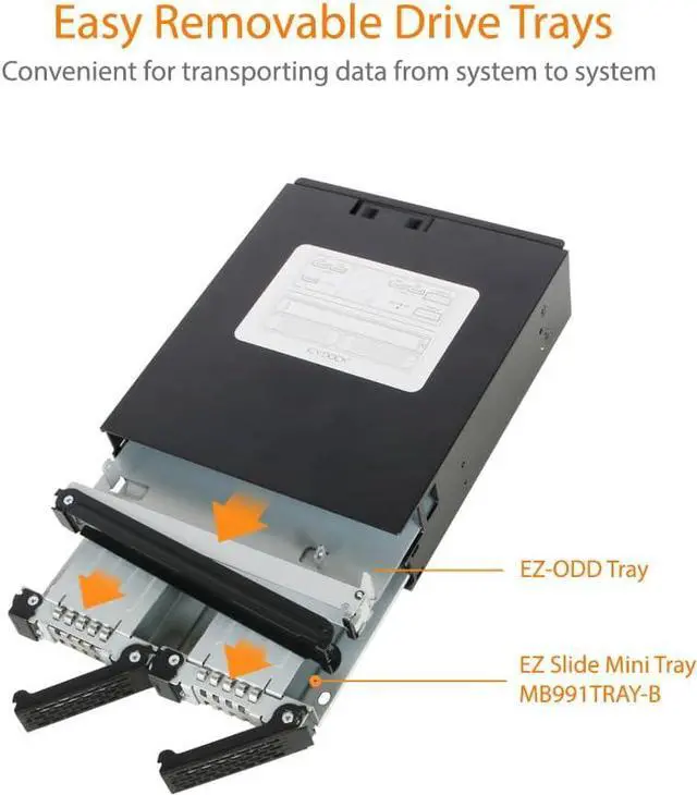 Alt view image 3 of 7 - ICY DOCK Full Metal 2 Bay 2.5" SAS/SATA HDD & SSD Backplane Cage with Slim ODD Tray and Locking Trays for External 5.25" Bay | ToughArmor MB994IKO-3SB
