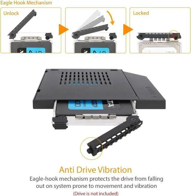 Alt view image 3 of 6 - ICY DOCK 2.5" SSD / HDD Hot-Swap SATA Mobile Rack for 9.5mm Ultra Slim CD/DVD-ROM Optical Bay | ToughArmor MB411SPO-2B