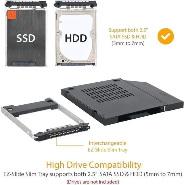 Alt view image 2 of 6 - ICY DOCK 2.5" SSD / HDD Hot-Swap SATA Mobile Rack for 9.5mm Ultra Slim CD/DVD-ROM Optical Bay | ToughArmor MB411SPO-2B
