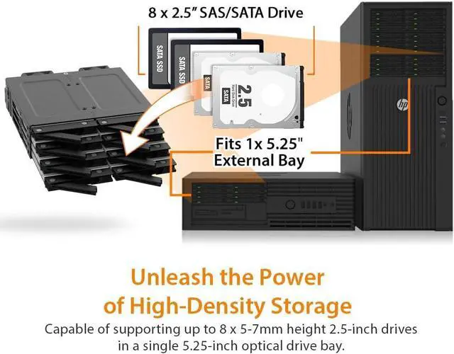 Alt view image 2 of 7 - ICY DOCK 8 Bay 2.5" SAS/SATA HDD/SSD Mobile Rack for 5.25" Bay - ExpressCage MB038SP-B