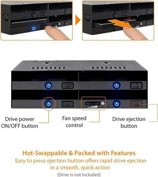 Alt view image 4 of 6 - ICY DOCK 4 Bay 2.5 SATA/SAS SSD/HDD Hot-Swap Tool-Less Docking Enclosure for 5.25" Bay | flexiDOCK MB014SP-B
