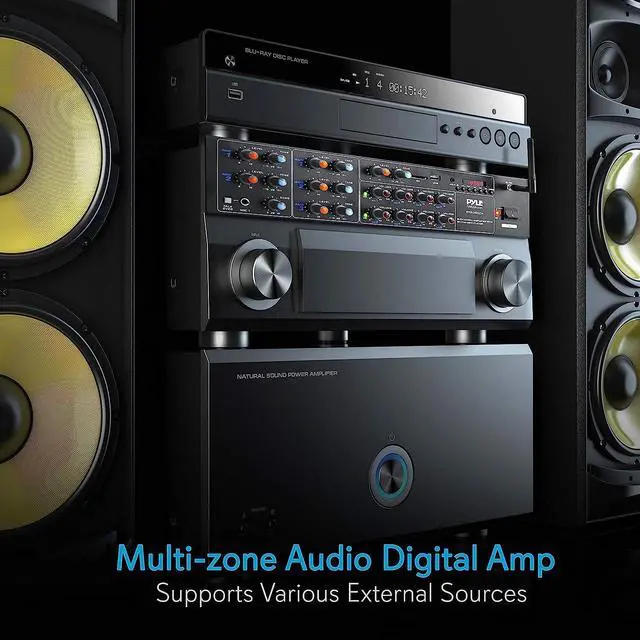 Alt view image 5 of 7 - Pyle 8-Channel Wireless Bluetooth Power Amplifier - 4000W Rack Mount Multi Zone Sound Mixer Audio Home Stereo Receiver Box System w/ RCA, USB, AUX - For Speaker, PA, Theater, Studio/Stage