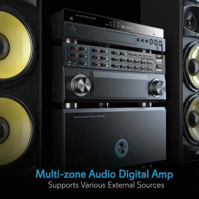 Alt view image 5 of 7 - Pyle 12-Channel Wireless Bluetooth Power Amplifier - 6000W Rack Mount Multi Zone Sound Mixer Audio Home Stereo Receiver Box System w/ RCA, USB, AUX - For Speaker, PA, Theater, Studio/Stage
