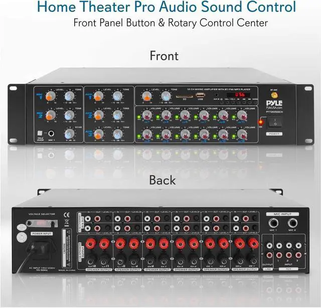 Alt view image 2 of 7 - Pyle 12-Channel Wireless Bluetooth Power Amplifier - 6000W Rack Mount Multi Zone Sound Mixer Audio Home Stereo Receiver Box System w/ RCA, USB, AUX - For Speaker, PA, Theater, Studio/Stage