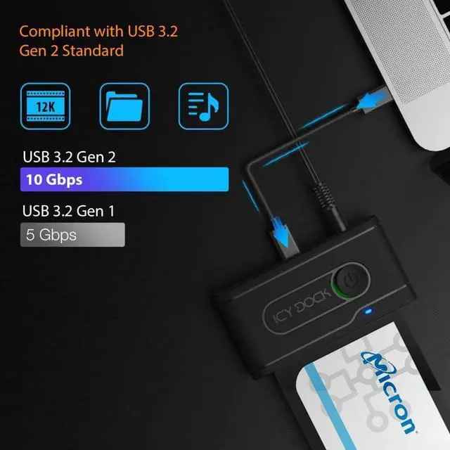 Alt view image 6 of 6 - ICY DOCK USB 3.2 Gen 2 (10Gbps) to U.2 NVMe SSD Thunderbolt 4 Port Compatible Reader Adapter with USB-C+A Cables | EZ-Adapter Ex MB931U-1VB R1