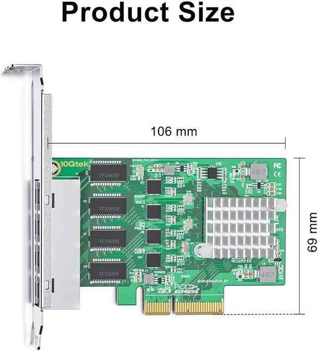 Alt view image 2 of 4 - 2.5G 4 Port NIC Network Adapter Card with Realtek RTL8125BG Controller, Quad RJ-45 Port, PCI Express Gigabit Ethernet Card Support Windows/Windows Server/Linux/Ubuntu/Centos/Vmware