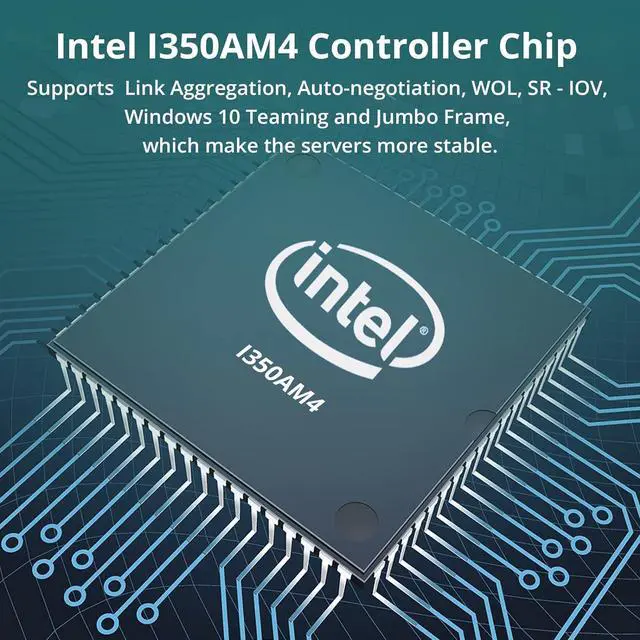 Alt view image 4 of 6 - 4 Port Gigabit NIC for Intel I350-T4 with Low Profile, Gigabit Ethernet Network Adapter Card with Intel I350-AM4 Controller, Support Windows/XP/Linux/VMware ESX/ESXi*, Quad RJ45 Ports, PCI-E 2.1 X4