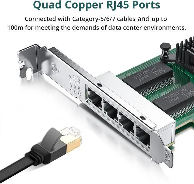Alt view image 2 of 6 - 4 Port Gigabit NIC for Intel I350-T4 with Low Profile, Gigabit Ethernet Network Adapter Card with Intel I350-AM4 Controller, Support Windows/XP/Linux/VMware ESX/ESXi*, Quad RJ45 Ports, PCI-E 2.1 X4