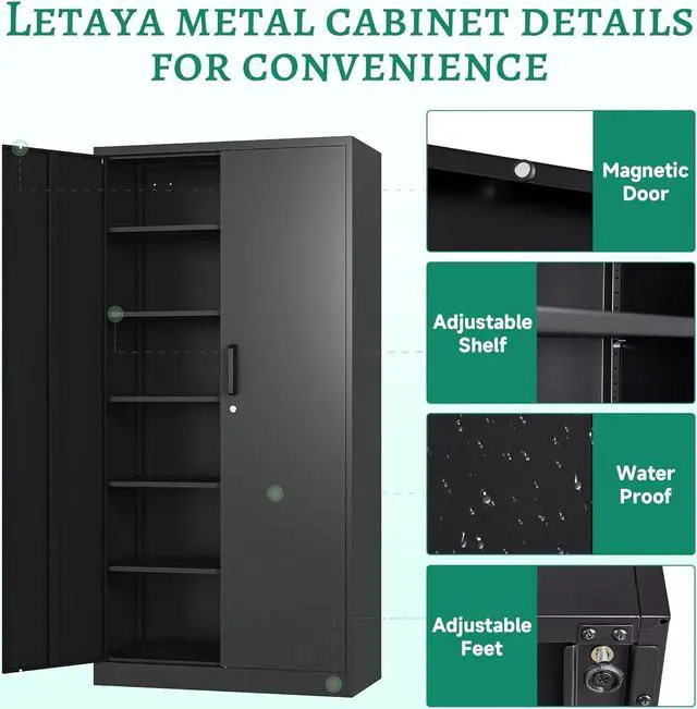 Alt view image 7 of 7 - Metal Storage Cabinets with Lock Doors,Tall Locker Organizer Steel Garage Cabinets, 5 Adjustable Layers Shelves for Home, Office, Warehouse,Tool,Industrial(Black)