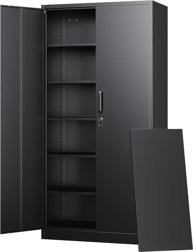 Alt view image 2 of 7 - Metal Storage Cabinets with Lock Doors,Tall Locker Organizer Steel Garage Cabinets, 5 Adjustable Layers Shelves for Home, Office, Warehouse,Tool,Industrial(Black)