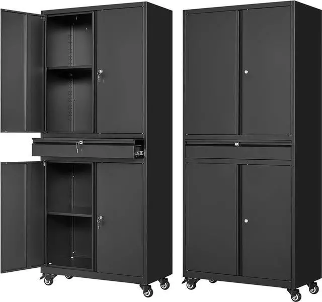 Main image of Metal Garage Storage Cabinet with Wheels,72 Rolling Tool Cabinet with 4 Door Lock-Adjustable Shelves and Drawer for Garage Home Office Utility Room