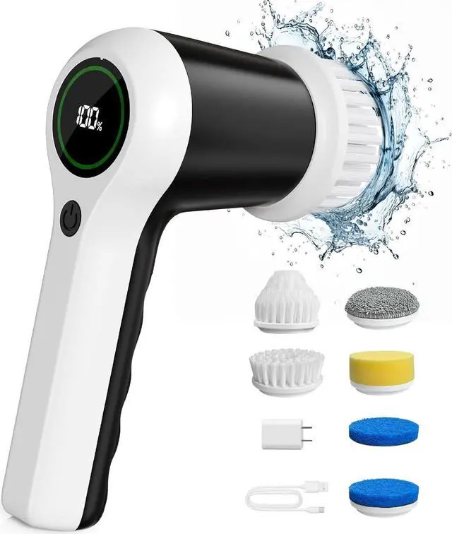 Main image of Electric Spin Scrubber, Cordless Shower Scrubber with Battery Level Display, 2 Speeds Electric Scrubber for Cleaning with 6 Replaceable Heads, Electric Cleaning Brush for Bathroom//Sink/Window