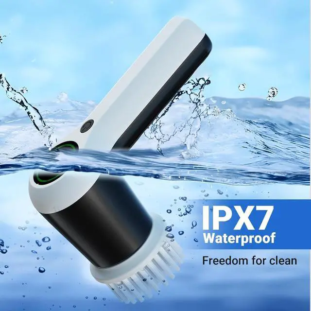 Alt view image 5 of 6 - Electric Spin Scrubber, Cordless Shower Scrubber with Battery Level Display, 2 Speeds Electric Scrubber for Cleaning with 6 Replaceable Heads, Electric Cleaning Brush for Bathroom//Sink/Window