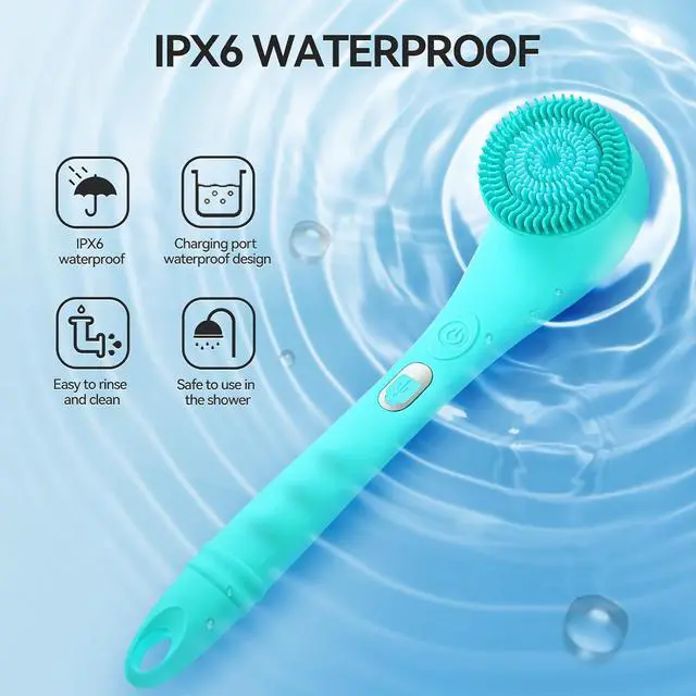 Alt view image 4 of 7 - Electric Body Brush Back Brush, Cordless Bath Brush Shower Scrubber Rechargeable Silicone Body Scrubber with Long Handle for Men Women, Waterproof Bathing Back Brush Massage Exfoliating