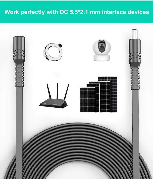 Alt view image 5 of 7 - 10ft 12V DC Extension Cable (2-Pack),DC 2.1mm x 5.5mm 5521 Power Supply Adapter Flat Extender Cord,Female to Male Wire for IP Network,CCTV Security Camera,DVRs & More Devices,5V,9V,24V,12 Volt