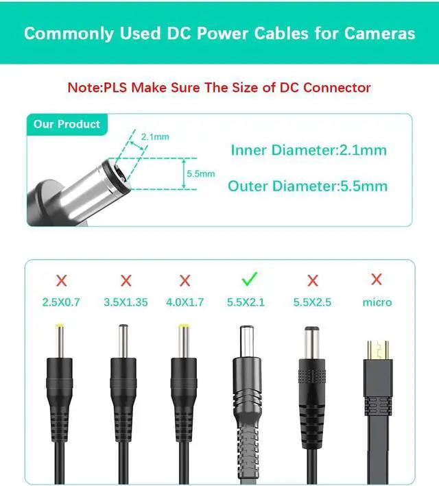Alt view image 7 of 7 - 10ft 12V DC Extension Cable (2-Pack),DC 2.1mm x 5.5mm 5521 Power Supply Adapter Flat Extender Cord,Female to Male Wire for IP Network,CCTV Security Camera,DVRs & More Devices,5V,9V,24V,12 Volt