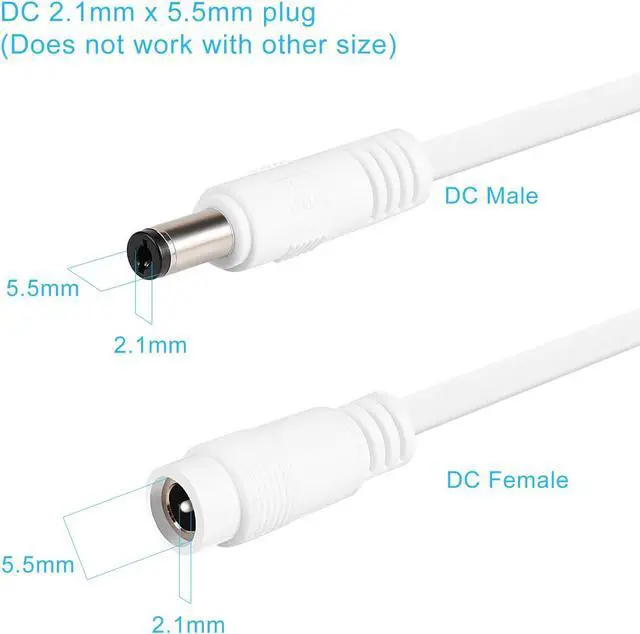 Alt view image 6 of 7 - 2 Pack DC Power Extension Cable, 20ft 2.1mm x 5.5mm Extension Cord Compatible with 12V DC Adapter Cord for Security Camera CCTV IP Camera, LED, Car White