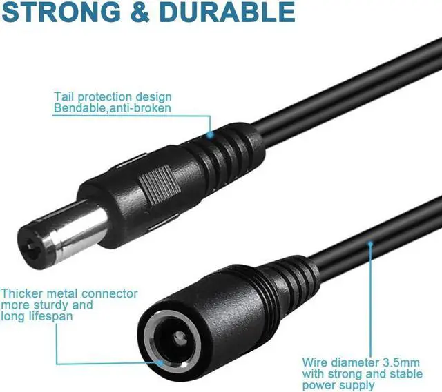Alt view image 4 of 5 - 2-Pack 10FT DC Power Extension Cable,5.5mm x 2.1mm Extension Cord,12v Extension Cord for Security Camera CCTV IP,Router,LED Strip,5V 9V 24V 12 Volt Male to Female Plug Supply Adapter Power Cord