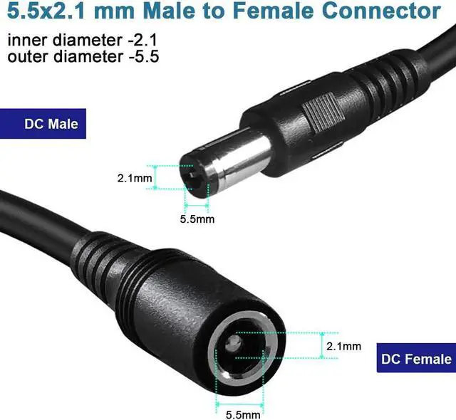 Alt view image 2 of 5 - 2-Pack 10FT DC Power Extension Cable,5.5mm x 2.1mm Extension Cord,12v Extension Cord for Security Camera CCTV IP,Router,LED Strip,5V 9V 24V 12 Volt Male to Female Plug Supply Adapter Power Cord