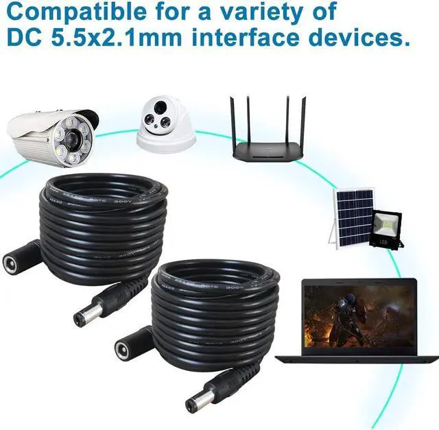 Alt view image 5 of 5 - 2-Pack 10FT DC Power Extension Cable,5.5mm x 2.1mm Extension Cord,12v Extension Cord for Security Camera CCTV IP,Router,LED Strip,5V 9V 24V 12 Volt Male to Female Plug Supply Adapter Power Cord
