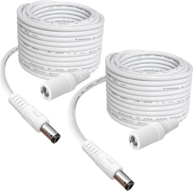 Main image of 2-Pack 10FT DC Power Extension Cable,5.5mm x 2.1mm Extension Cord,12v Extension Cord for Security Camera CCTV IP,Router,LED Strip,5V 9V 24V 12 Volt Male to Female Plug Supply Adapter Power Cord White