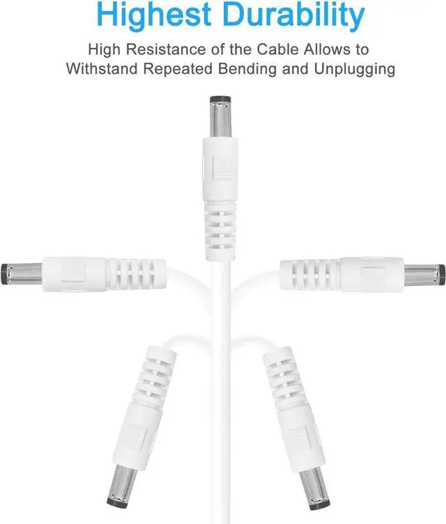 Alt view image 3 of 5 - 2-Pack 10FT DC Power Extension Cable,5.5mm x 2.1mm Extension Cord,12v Extension Cord for Security Camera CCTV IP,Router,LED Strip,5V 9V 24V 12 Volt Male to Female Plug Supply Adapter Power Cord White