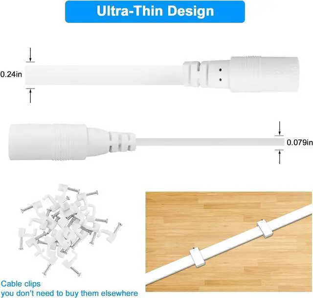 Alt view image 5 of 7 - DC Power Extension Cable 10ft 2.1mm×5.5mm,Universal 12v power extension cable for CCTV Security Camera IP Wifi Camera Standalone DVR (10ft,Flat body, White)