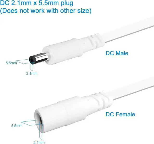 Alt view image 3 of 7 - DC Power Extension Cable 10ft 2.1mm×5.5mm,Universal 12v power extension cable for CCTV Security Camera IP Wifi Camera Standalone DVR (10ft,Flat body, White)