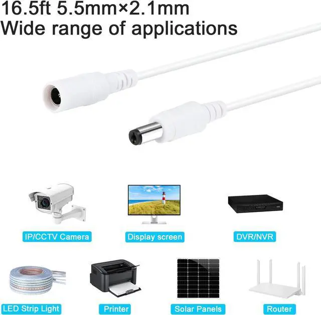 Alt view image 6 of 7 - Power Extension Cable 16.5ft 2.1mm x 5.5mm Compatible with 12V DC Adapter Cord for CCTV Security Camera IP Camera Standalone DVR(16.5ft DC5.5mm Plug )