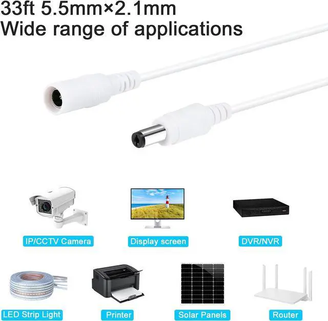 Alt view image 5 of 7 - DC Power Extension Cable 33ft 2.1mm x 5.5mm Compatible with 12v Power Adapter Extension Cable for CCTV Security Camera IP Wifi Camera Standalone DVR (33ft,5.5mm Plug)