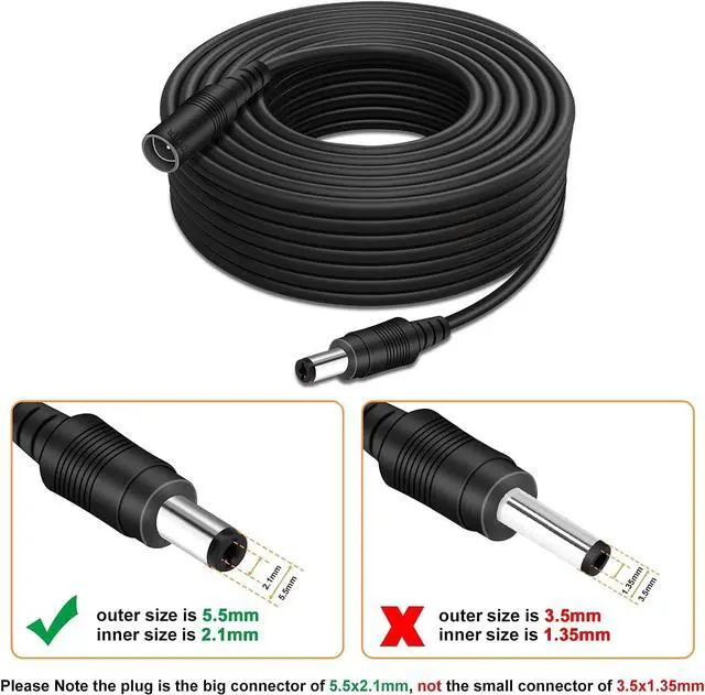 Alt view image 2 of 7 - DC Power Extension Cable 33ft 2.1mm x 5.5mm Compatible with 12v Power Adapter Extension Cable for CCTV Security Camera IP Wifi Camera Standalone DVR (33ft,5.5mm Plug) Black