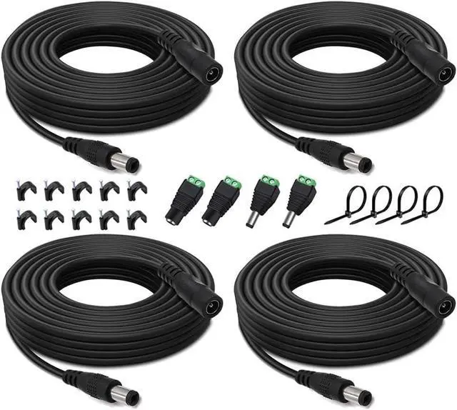 Main image of 4PCS 33FT(10m) 12V DC Power Extension Cable with Power Jack Adapter Connectors(2 x Male + 2 x Female) 5.5mm x 2.1mm DC Power Adapter Extension Cord and Cable Wire Ends Plug HE030-4