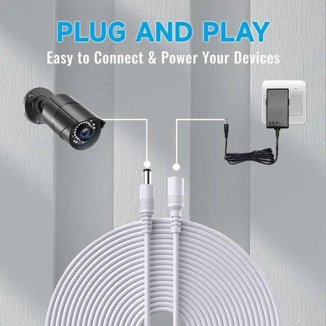 Alt view image 6 of 7 - 33ft Power Extension Cable, 10M 2.1mm x 5.5mm, Compatible with 12V DC Adapter Cord or Wall Charger for CCTV Security Camera, IP Camera, and More. White