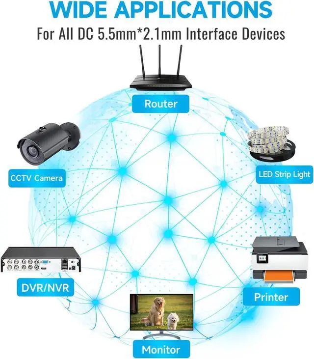 Alt view image 5 of 7 - 33ft Power Extension Cable, 10M 2.1mm x 5.5mm, Compatible with 12V DC Adapter Cord or Wall Charger for CCTV Security Camera, IP Camera, and More. White
