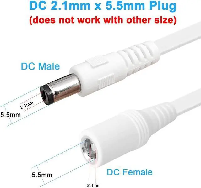 Alt view image 2 of 6 - 2 Pack 20FT DC Power Extension Cable,2.1mm x 5.5mm 12v DC Extension Cord Power Supply Adapter for CCTV Security Camera Surveillance Indoor IP Camera,LED Strip,12 Volt Male to Female Plug Flat Cable