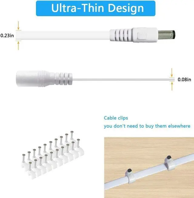 Alt view image 4 of 6 - 2 Pack 20FT DC Power Extension Cable,2.1mm x 5.5mm 12v DC Extension Cord Power Supply Adapter for CCTV Security Camera Surveillance Indoor IP Camera,LED Strip,12 Volt Male to Female Plug Flat Cable