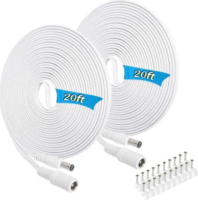 Main image of 2 Pack 20FT DC Power Extension Cable,2.1mm x 5.5mm 12v DC Extension Cord Power Supply Adapter for CCTV Security Camera Surveillance Indoor IP Camera,LED Strip,12 Volt Male to Female Plug Flat Cable