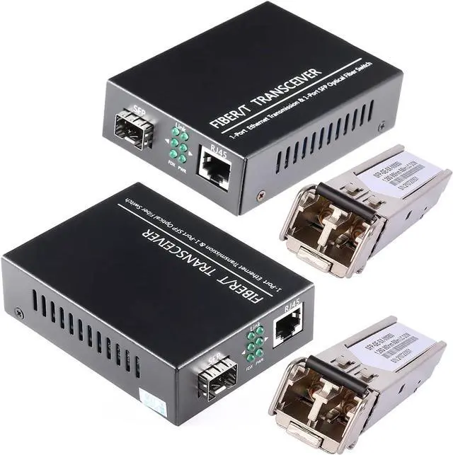 Main image of A Pair of 1.25G/s Bidi Gigabit Multi-Mode Fiber Ethernet Media Converter with 2PCS Bidi SFP LC Dual Transceiver Module Included, 10/100/1000Base-Tx to 1000Base-SX SMF RJ45 to SFP Slot up to 550M