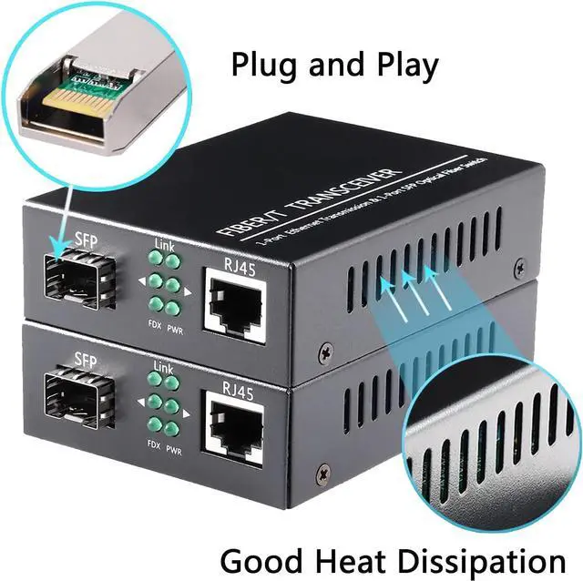 Alt view image 4 of 7 - A Pair of 1.25G/s Bidi Gigabit Multi-Mode Fiber Ethernet Media Converter with 2PCS Bidi SFP LC Dual Transceiver Module Included, 10/100/1000Base-Tx to 1000Base-SX SMF RJ45 to SFP Slot up to 550M