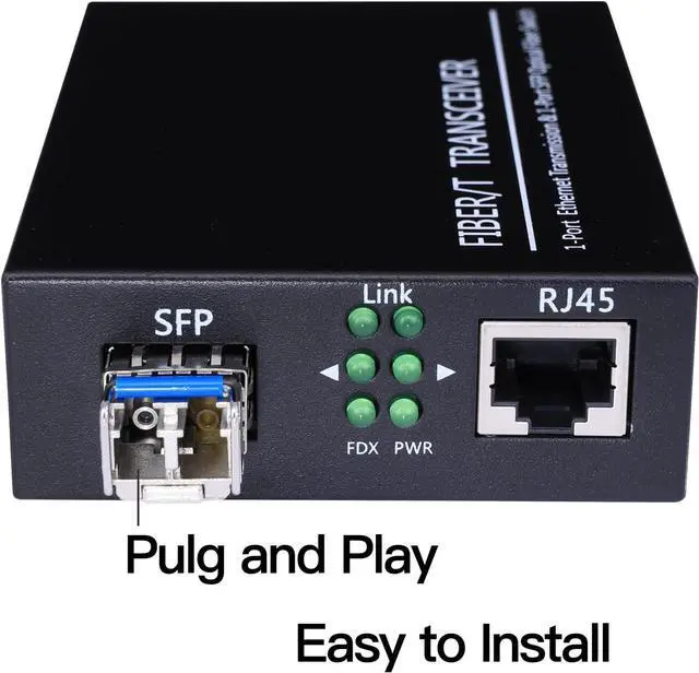 Alt view image 4 of 7 - 2 Pack 1.25G/s Bidi Gigabit Single-Mode Fiber to Ethernet Media Converter with 2PCS Bidi SFP LC Dual Transceiver Module Included, 10/100/1000Base-Tx to 1000Base-LX SMF RJ45 to SFP Slot up to 550M